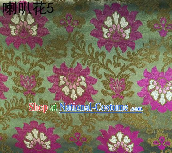 Traditional Asian Chinese Handmade Embroidery Petunia Flowers Satin Light Green Silk Fabric, Top Grade Nanjing Brocade Tang Suit Hanfu Clothing Fabric Cheongsam Cloth Material