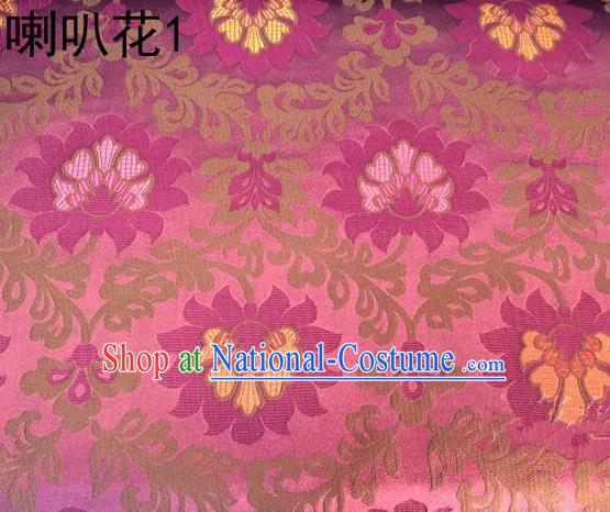 Traditional Asian Chinese Handmade Embroidery Petunia Flowers Satin Pink Silk Fabric, Top Grade Nanjing Brocade Tang Suit Hanfu Clothing Fabric Cheongsam Cloth Material