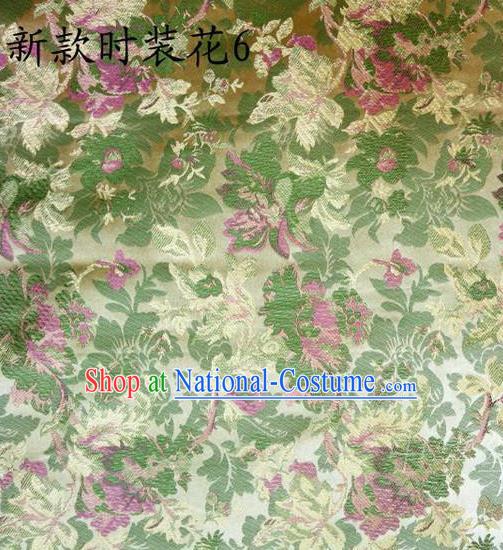 Traditional Asian Chinese Handmade Printing Flowers Satin Yellow Silk Fabric, Top Grade Nanjing Brocade Tang Suit Hanfu Clothing Fabric Cheongsam Cloth Material