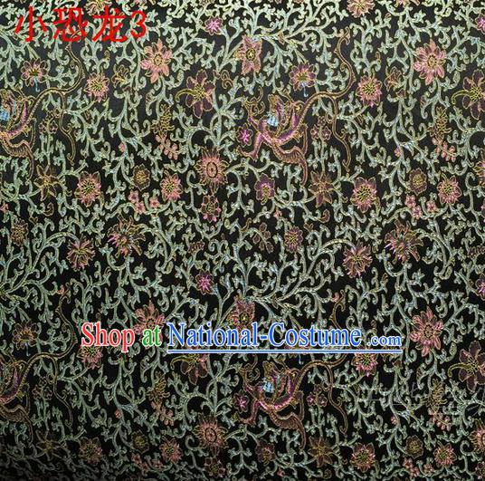 Traditional Asian Chinese Handmade Embroidery Dragon Flowers Satin Black Silk Fabric, Top Grade Nanjing Brocade Ancient Costume Tang Suit Hanfu Clothing Fabric Cheongsam Cloth Material