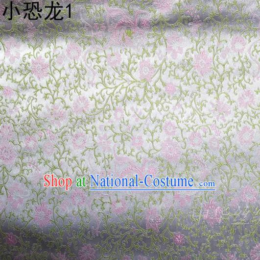 Traditional Asian Chinese Handmade Embroidery Dragon Flowers Satin Sliver Silk Fabric, Top Grade Nanjing Brocade Ancient Costume Tang Suit Hanfu Clothing Fabric Cheongsam Cloth Material