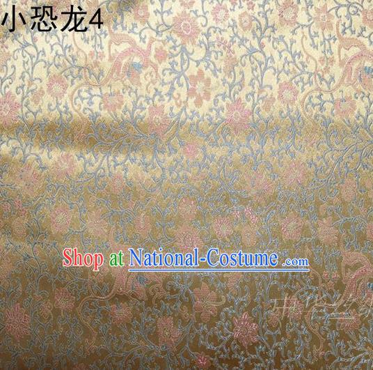 Traditional Asian Chinese Handmade Embroidery Dragon Flowers Satin Golden Silk Fabric, Top Grade Nanjing Brocade Ancient Costume Tang Suit Hanfu Clothing Fabric Cheongsam Cloth Material