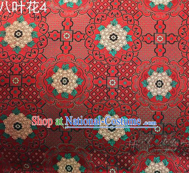 Traditional Asian Chinese Handmade Embroidery Flowers Mongolian Robe Satin Red Silk Fabric, Top Grade Nanjing Brocade Ancient Costume Tang Suit Hanfu Clothing Fabric Cheongsam Cloth Material