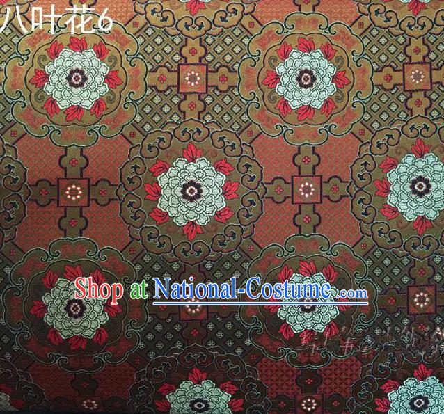 Traditional Asian Chinese Handmade Embroidery Flowers Mongolian Robe Satin Brown Silk Fabric, Top Grade Nanjing Brocade Ancient Costume Tang Suit Hanfu Clothing Fabric Cheongsam Cloth Material