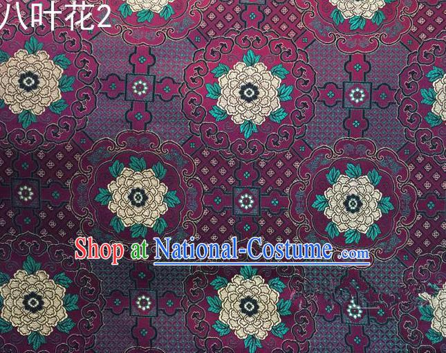 Traditional Asian Chinese Handmade Embroidery Flowers Mongolian Robe Satin Purple Silk Fabric, Top Grade Nanjing Brocade Ancient Costume Tang Suit Hanfu Clothing Fabric Cheongsam Cloth Material