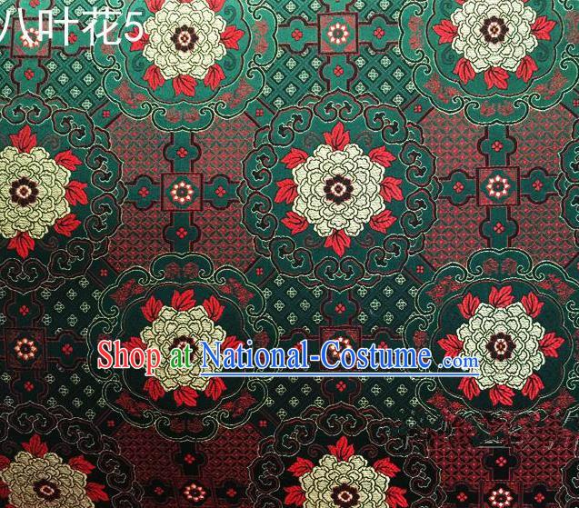 Traditional Asian Chinese Handmade Embroidery Flowers Mongolian Robe Satin Green Silk Fabric, Top Grade Nanjing Brocade Ancient Costume Tang Suit Hanfu Clothing Fabric Cheongsam Cloth Material