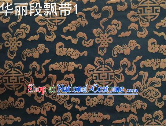 Traditional Asian Chinese Handmade Embroidery Ribbons Mongolian Robe Satin Black Silk Fabric, Top Grade Nanjing Brocade Ancient Costume Tang Suit Hanfu Clothing Fabric Cheongsam Cloth Material