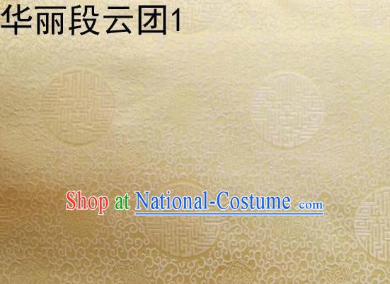 Traditional Asian Chinese Handmade Embroidery Auspicious Clouds Satin Golden Tang Suit Silk Fabric, Top Grade Nanjing Brocade Ancient Costume Hanfu Clothing Fabric Cheongsam Cloth Material