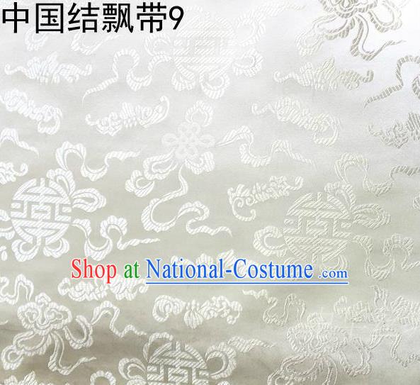 Traditional Asian Chinese Handmade Embroidery Chinese Knot Ribbons Satin White Silk Fabric, Top Grade Nanjing Brocade Tang Suit Hanfu Fabric Mattress Cover Cloth Material