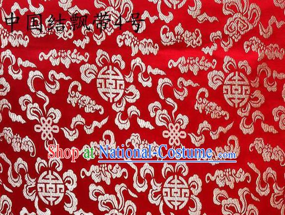 Traditional Asian Chinese Handmade Embroidery Chinese Knot Ribbons Satin Red Silk Fabric, Top Grade Nanjing Brocade Tang Suit Hanfu Fabric Cheongsam Cloth Material