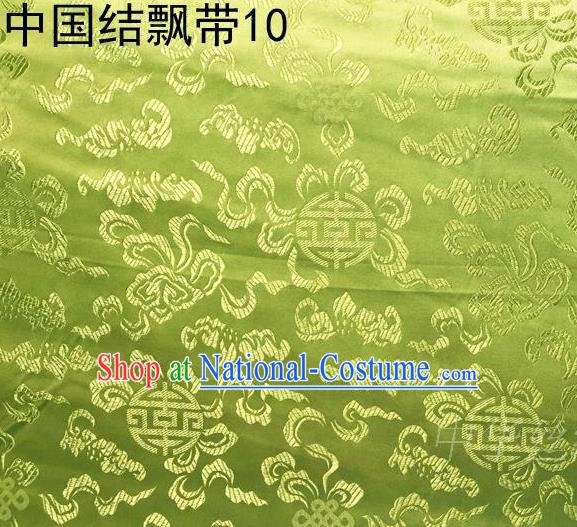 Traditional Asian Chinese Handmade Embroidery Chinese Knot Ribbons Satin Golden Silk Fabric, Top Grade Nanjing Brocade Tang Suit Hanfu Fabric Cheongsam Cloth Material