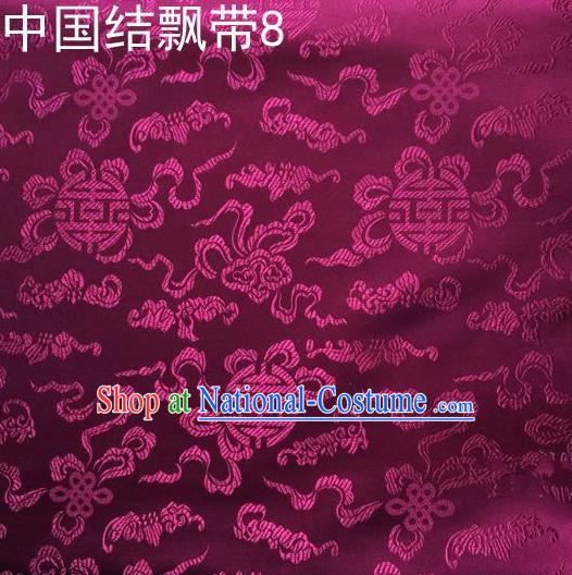 Traditional Asian Chinese Handmade Embroidery Chinese Knot Ribbons Satin Purple Silk Fabric, Top Grade Nanjing Brocade Tang Suit Hanfu Fabric Cheongsam Cloth Material