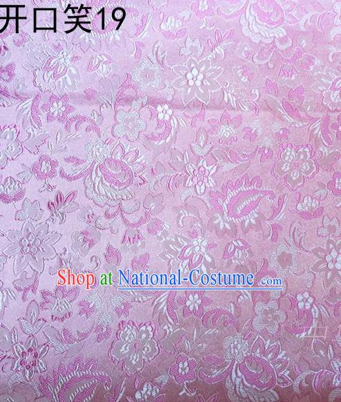 Traditional Asian Chinese Handmade Embroidery Flowers Satin Pink Silk Fabric, Top Grade Nanjing Brocade Tang Suit Hanfu Wedding Clothing Fabric Cheongsam Cloth Material