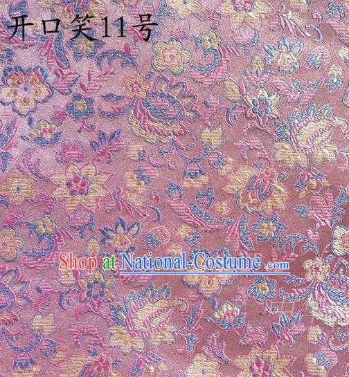 Traditional Asian Chinese Handmade Embroidery Colorful Flowers Satin Pink Silk Fabric, Top Grade Nanjing Brocade Tang Suit Hanfu Wedding Clothing Fabric Cheongsam Cloth Material