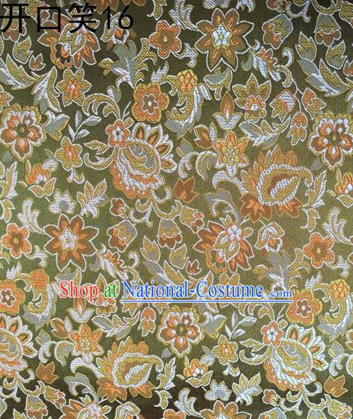 Traditional Asian Chinese Handmade Embroidery Flowers Satin Green Silk Fabric, Top Grade Nanjing Brocade Tang Suit Hanfu Wedding Clothing Fabric Cheongsam Cloth Material