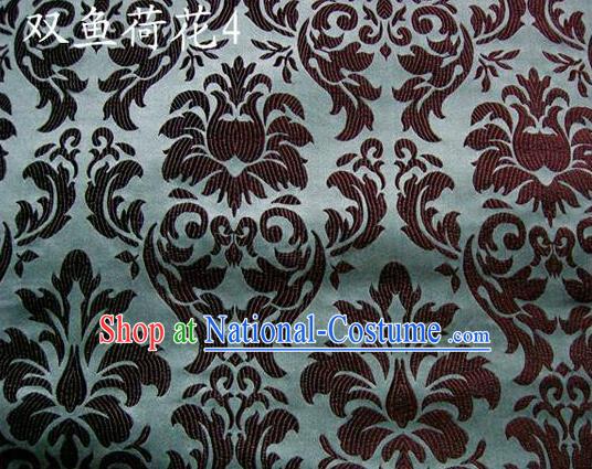 Traditional Asian Chinese Handmade Embroidery Lotus Flowers Fishes Satin Grey Silk Fabric, Top Grade Nanjing Brocade Tang Suit Hanfu Wedding Tibetan Clothing Fabric Cheongsam Cloth Material