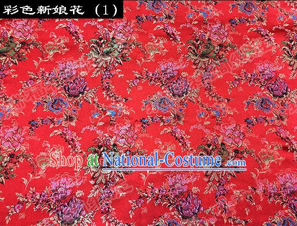 Traditional Asian Chinese Handmade Embroidery Butterfly Peony Satin Red Silk Fabric, Top Grade Nanjing Brocade Tang Suit Hanfu Clothing Fabric Cheongsam Cloth Material