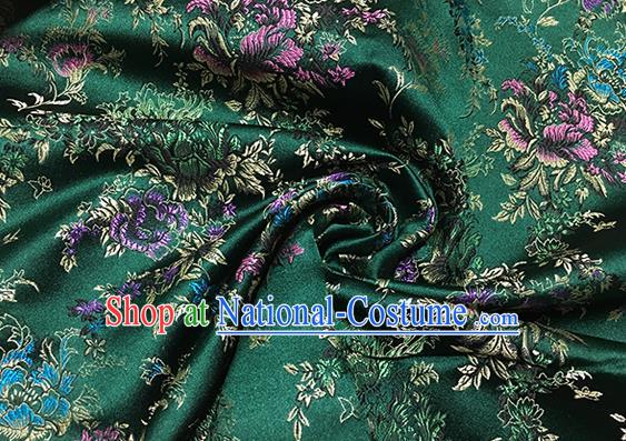 Traditional Asian Chinese Handmade Embroidery Butterfly Peony Satin Green Silk Fabric, Top Grade Nanjing Brocade Tang Suit Hanfu Clothing Fabric Cheongsam Cloth Material