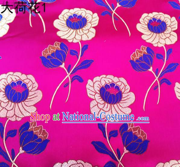 Traditional Asian Chinese Handmade Embroidery Lotus Satin Rosy Silk Fabric, Top Grade Nanjing Brocade Tang Suit Hanfu Clothing Fabric Cheongsam Cloth Material