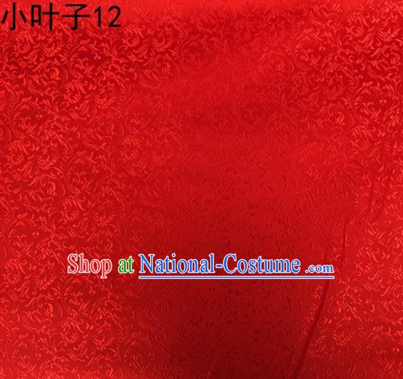 Traditional Asian Chinese Handmade Embroidery Wheat Leaf Satin Silk Fabric, Top Grade Nanjing Red Brocade Tang Suit Hanfu Clothing Fabric Cheongsam Cloth Material