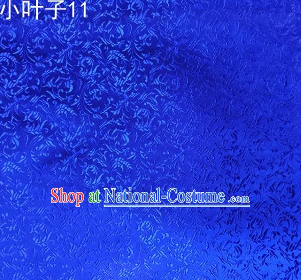 Traditional Asian Chinese Handmade Embroidery Wheat Leaf Satin Silk Fabric, Top Grade Nanjing Blue Brocade Tang Suit Hanfu Clothing Fabric Cheongsam Cloth Material