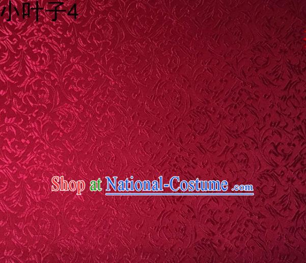 Traditional Asian Chinese Handmade Embroidery Wheat Leaf Satin Silk Fabric, Top Grade Nanjing Wine Red Brocade Tang Suit Hanfu Clothing Fabric Cheongsam Cloth Material