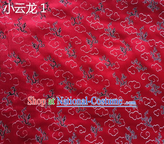 Traditional Asian Chinese Handmade Embroidery Cloud Dragon Satin Red Silk Fabric, Top Grade Nanjing Brocade Tang Suit Hanfu Clothing Fabric Cheongsam Cloth Material