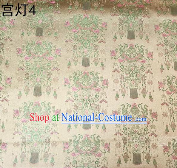 Traditional Asian Chinese Handmade Embroidery Palace Lantern Satin Golden Silk Fabric, Top Grade Nanjing Brocade Tang Suit Hanfu Clothing Fabric Cheongsam Cloth Material