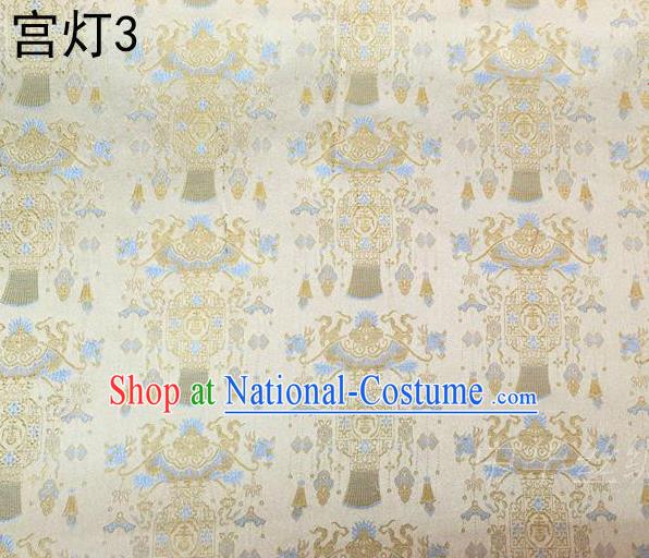 Traditional Asian Chinese Handmade Embroidery Palace Lantern Satin Beige Silk Fabric, Top Grade Nanjing Brocade Tang Suit Hanfu Clothing Fabric Cheongsam Cloth Material