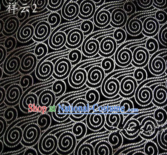 Traditional Asian Chinese Handmade Embroidery Auspicious Clouds Satin Black Silk Fabric, Top Grade Nanjing Brocade Tang Suit Hanfu Clothing Fabric Cheongsam Cloth Material