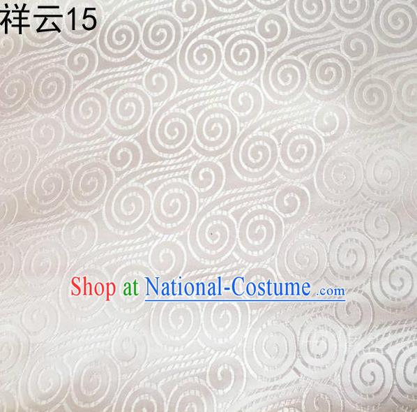 Traditional Asian Chinese Handmade Embroidery Auspicious Clouds Satin White Silk Fabric, Top Grade Nanjing Brocade Tang Suit Hanfu Clothing Fabric Cheongsam Cloth Material