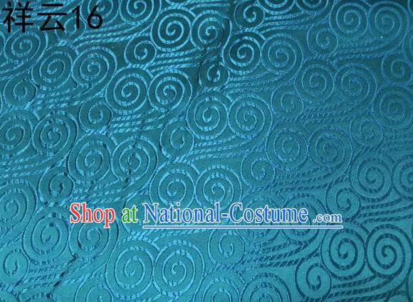 Traditional Asian Chinese Handmade Embroidery Auspicious Clouds Satin Blue Silk Fabric, Top Grade Nanjing Brocade Tang Suit Hanfu Clothing Fabric Cheongsam Cloth Material