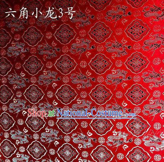 Traditional Asian Chinese Handmade Embroidery Dragons Red Satin Silk Fabric, Top Grade Nanjing Brocade Tang Suit Hanfu Clothing Fabric Cheongsam Cloth Material