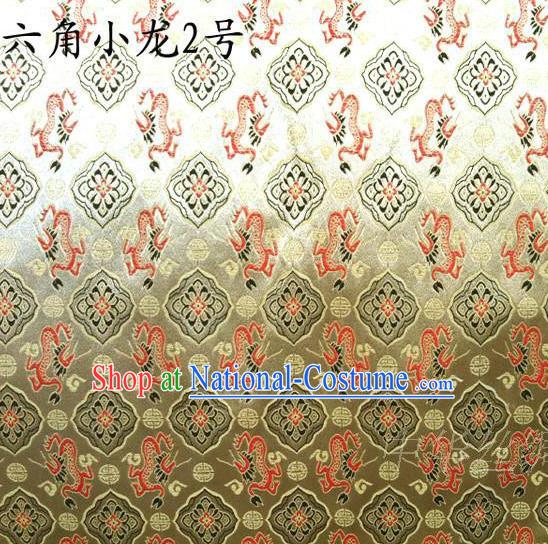 Traditional Asian Chinese Handmade Embroidery Dragons Golden Satin Silk Fabric, Top Grade Nanjing Brocade Tang Suit Hanfu Clothing Fabric Cheongsam Cloth Material