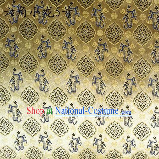 Traditional Asian Chinese Handmade Embroidery Dragons Genuine Golden Satin Silk Fabric, Top Grade Nanjing Brocade Tang Suit Hanfu Clothing Fabric Cheongsam Cloth Material