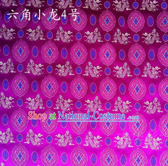 Traditional Asian Chinese Handmade Embroidery Dragons Rosy Satin Silk Fabric, Top Grade Nanjing Brocade Tang Suit Hanfu Clothing Fabric Cheongsam Cloth Material