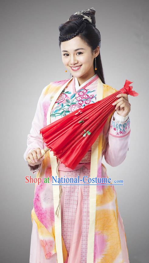 Asian Chinese Traditional Ancient Fairy Young Lady Costume and Headpiece Complete Set, China Ming Dynasty Elegant Hanfu Clothing We Feminist Embroidered Dress for Women