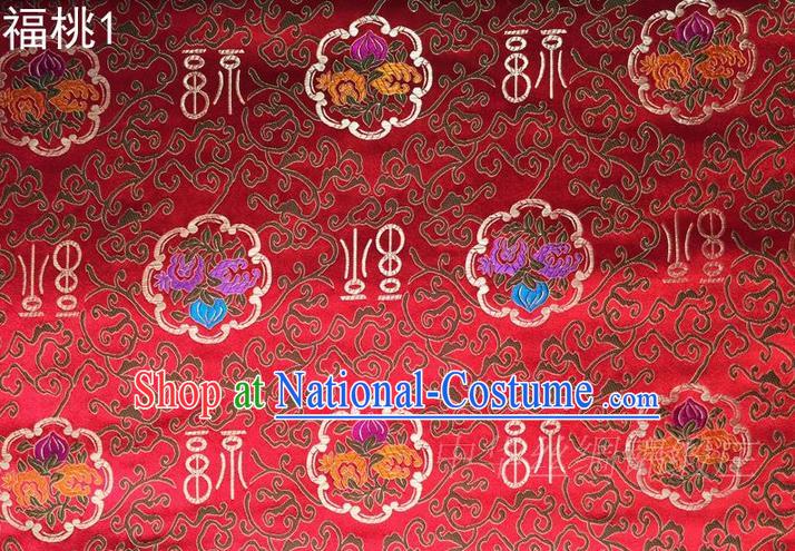 Traditional Asian Chinese Handmade Embroidery Peach Satin Red Tang Suit Silk Fabric, Top Grade Nanjing Brocade Ancient Costume Hanfu Clothing Fabric Cheongsam Cloth Material