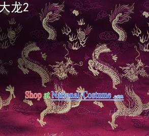 Traditional Asian Chinese Handmade Embroidery Dragons Satin Tang Suit Wine Red Silk Fabric, Top Grade Nanjing Brocade Ancient Costume Hanfu Clothing Fabric Cheongsam Cloth Material