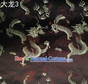 Traditional Asian Chinese Handmade Embroidery Dragons Satin Tang Suit Brown Silk Fabric, Top Grade Nanjing Brocade Ancient Costume Hanfu Clothing Fabric Cheongsam Cloth Material