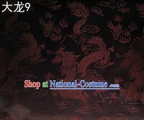 Traditional Asian Chinese Handmade Embroidery Dragons Satin Tang Suit Coffee Silk Fabric, Top Grade Nanjing Brocade Ancient Costume Hanfu Clothing Fabric Cheongsam Cloth Material