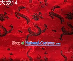 Traditional Asian Chinese Handmade Embroidery Dragons Satin Tang Suit Red Silk Fabric, Top Grade Nanjing Brocade Ancient Costume Hanfu Clothing Fabric Cheongsam Cloth Material