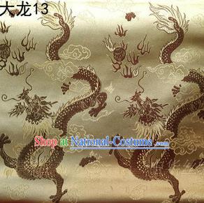 Traditional Asian Chinese Handmade Embroidery Dragons Satin Tang Suit Golden Silk Fabric, Top Grade Nanjing Brocade Ancient Costume Hanfu Clothing Fabric Cheongsam Cloth Material