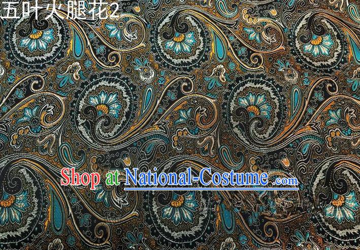 Traditional Asian Chinese Handmade Printing Flowers Satin Tang Suit Black Silk Fabric, Top Grade Nanjing Brocade Ancient Costume Hanfu Clothing Fabric Cheongsam Cloth Material