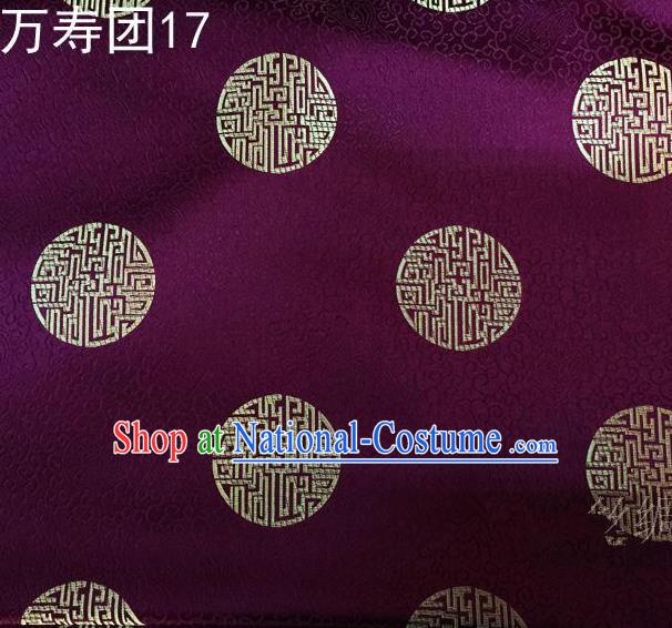 Traditional Asian Chinese Handmade Embroidery Manju Pattern Satin Tang Suit Purple Silk Fabric, Top Grade Nanjing Brocade Ancient Costume Hanfu Clothing Fabric Cheongsam Cloth Material