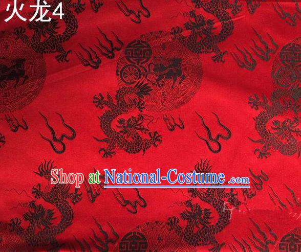 Traditional Asian Chinese Handmade Embroidery Fire Dragons Satin Tang Suit Wine Red Silk Fabric, Top Grade Nanjing Brocade Ancient Costume Hanfu Clothing Fabric Cheongsam Cloth Material