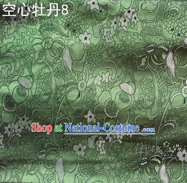 Traditional Asian Chinese Handmade Embroidery Peony Flowers Satin Tang Suit Green Silk Fabric, Top Grade Nanjing Brocade Ancient Costume Hanfu Clothing Fabric Cheongsam Cloth Material