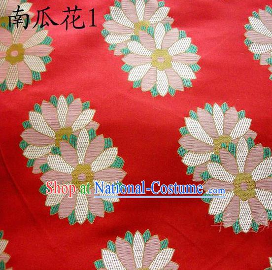 Traditional Asian Chinese Handmade Printing Cushaw Flower Satin Tang Suit Red Silk Fabric, Top Grade Nanjing Brocade Ancient Costume Hanfu Clothing Fabric Cheongsam Cloth Material