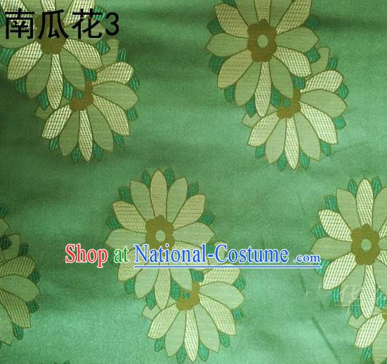 Traditional Asian Chinese Handmade Printing Cushaw Flower Satin Tang Suit Green Silk Fabric, Top Grade Nanjing Brocade Ancient Costume Hanfu Clothing Fabric Cheongsam Cloth Material