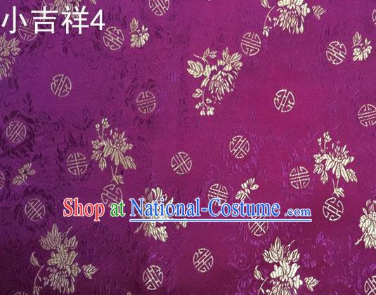 Traditional Asian Chinese Handmade Printing Auspicious Pattern Satin Tang Suit Purple Silk Fabric, Top Grade Nanjing Brocade Ancient Costume Hanfu Clothing Fabric Cheongsam Cloth Material